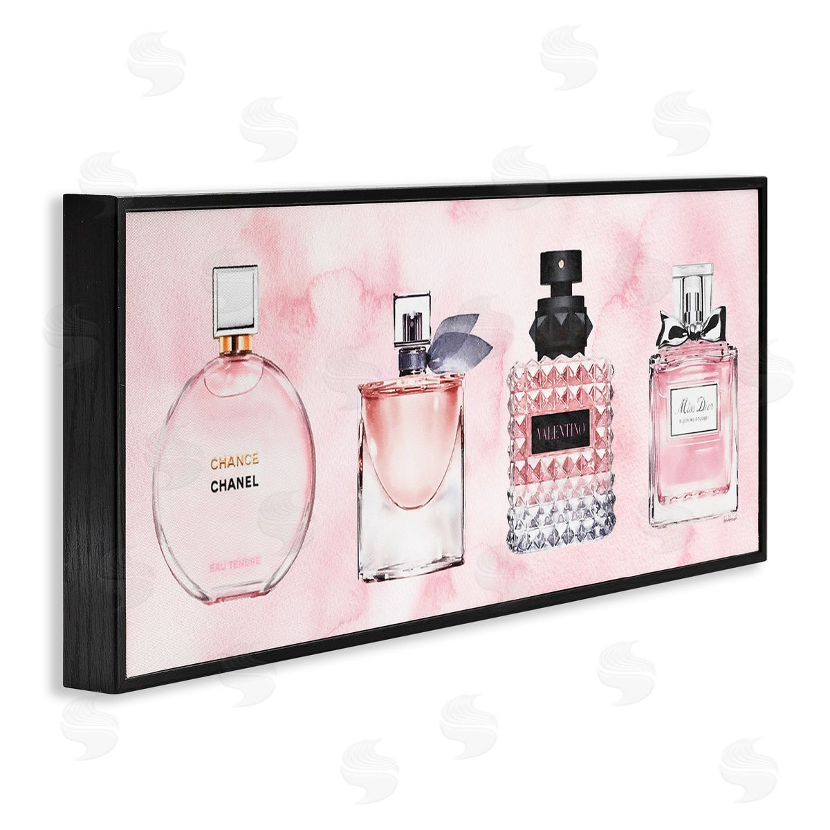 Pink Fashion Fragrance Bottles Black Frame Print Wall Art, Home Decor by Amanda Greenwood