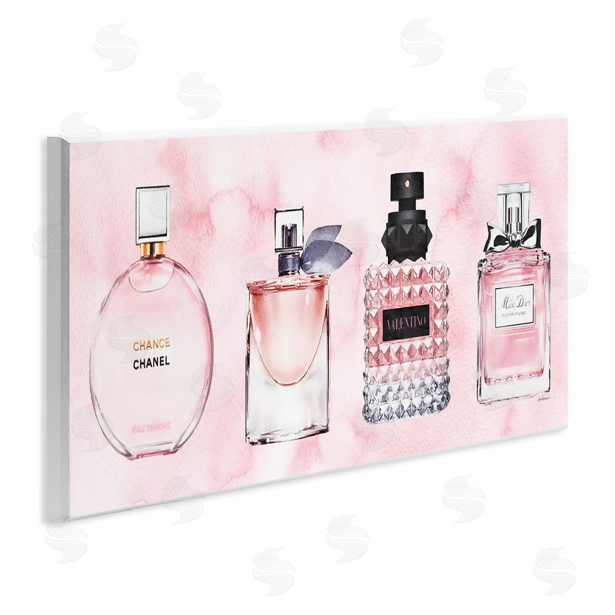 Pink Fashion Fragrance Bottles Wood Plaque Wall Art, Home Decor by Amanda Greenwood