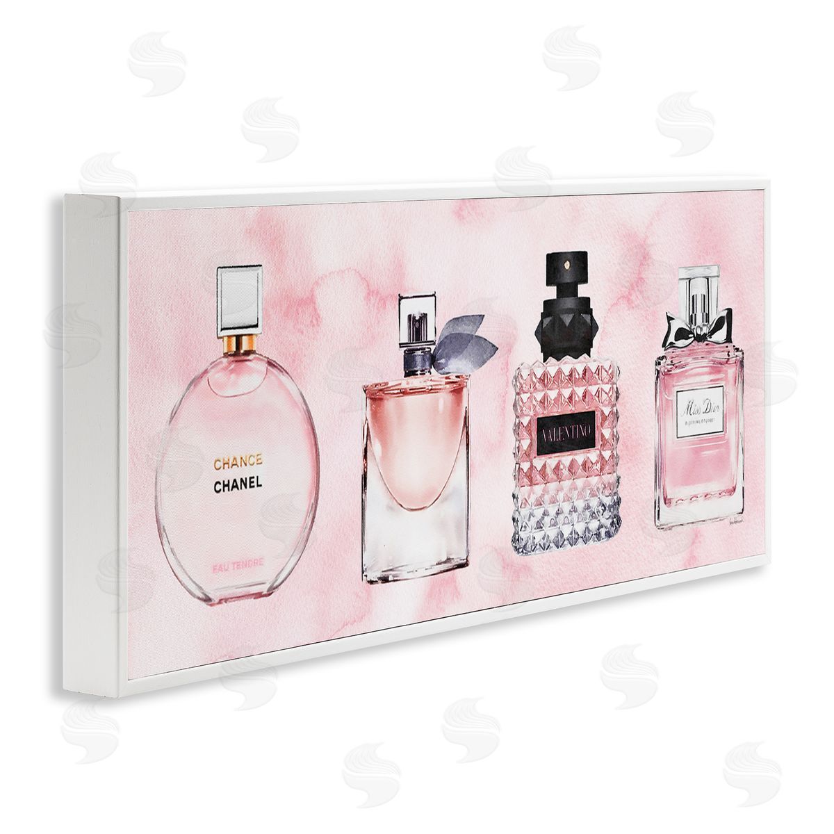 Pink Fashion Fragrance Bottles White Frame Print Wall Art, Home Decor by Amanda Greenwood