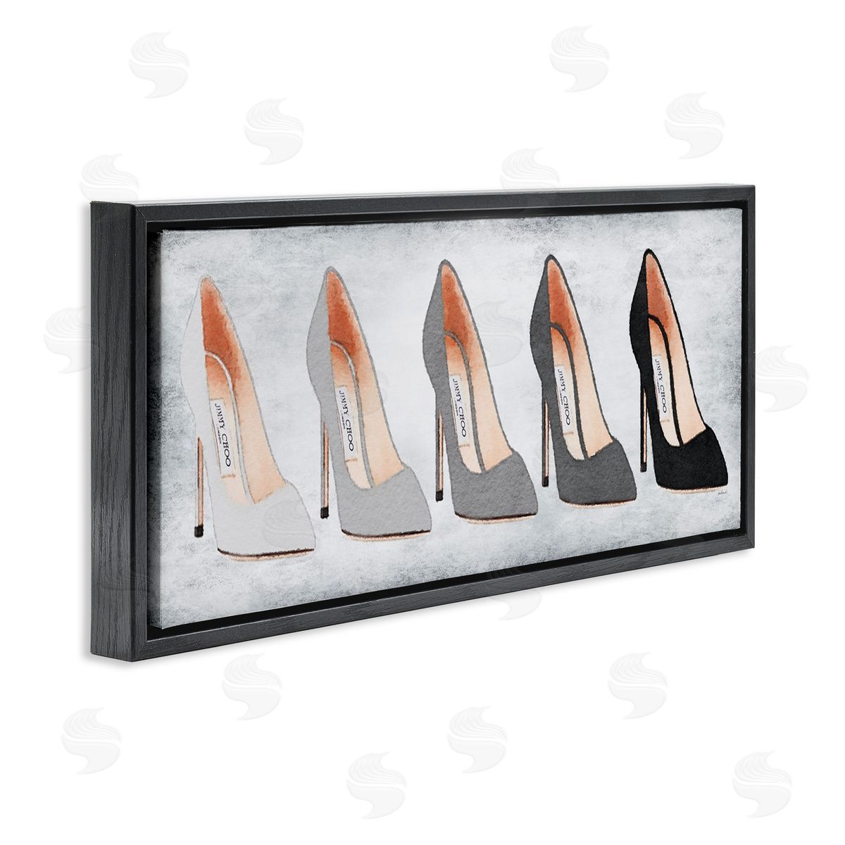 Glam High Heels Grey Shades Black Floating Frame Canvas Wall Art, Home Decor by Amanda Greenwood