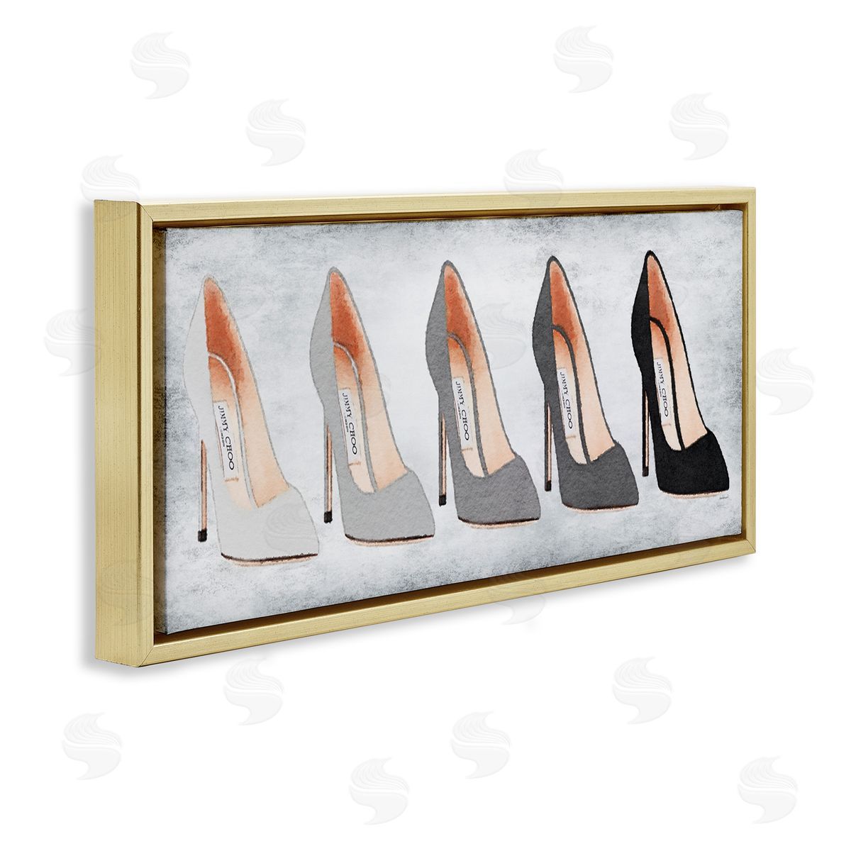 Glam High Heels Grey Shades Gold Floating Frame Canvas Wall Art, Home Decor by Amanda Greenwood