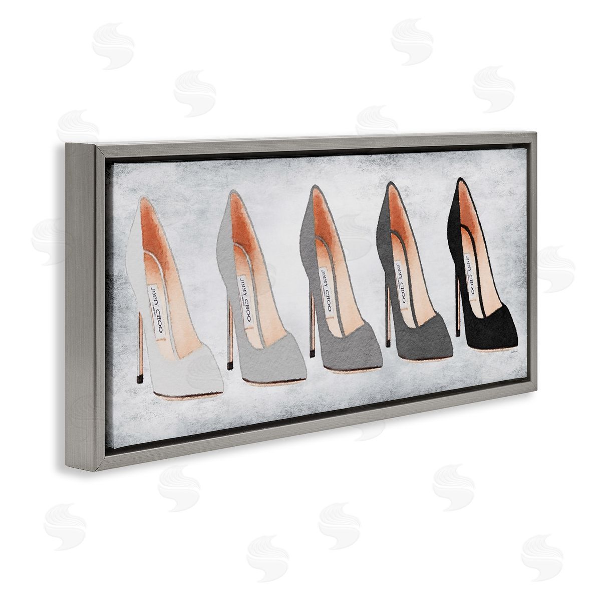Glam High Heels Grey Shades Grey Floating Frame Canvas Wall Art, Home Decor by Amanda Greenwood