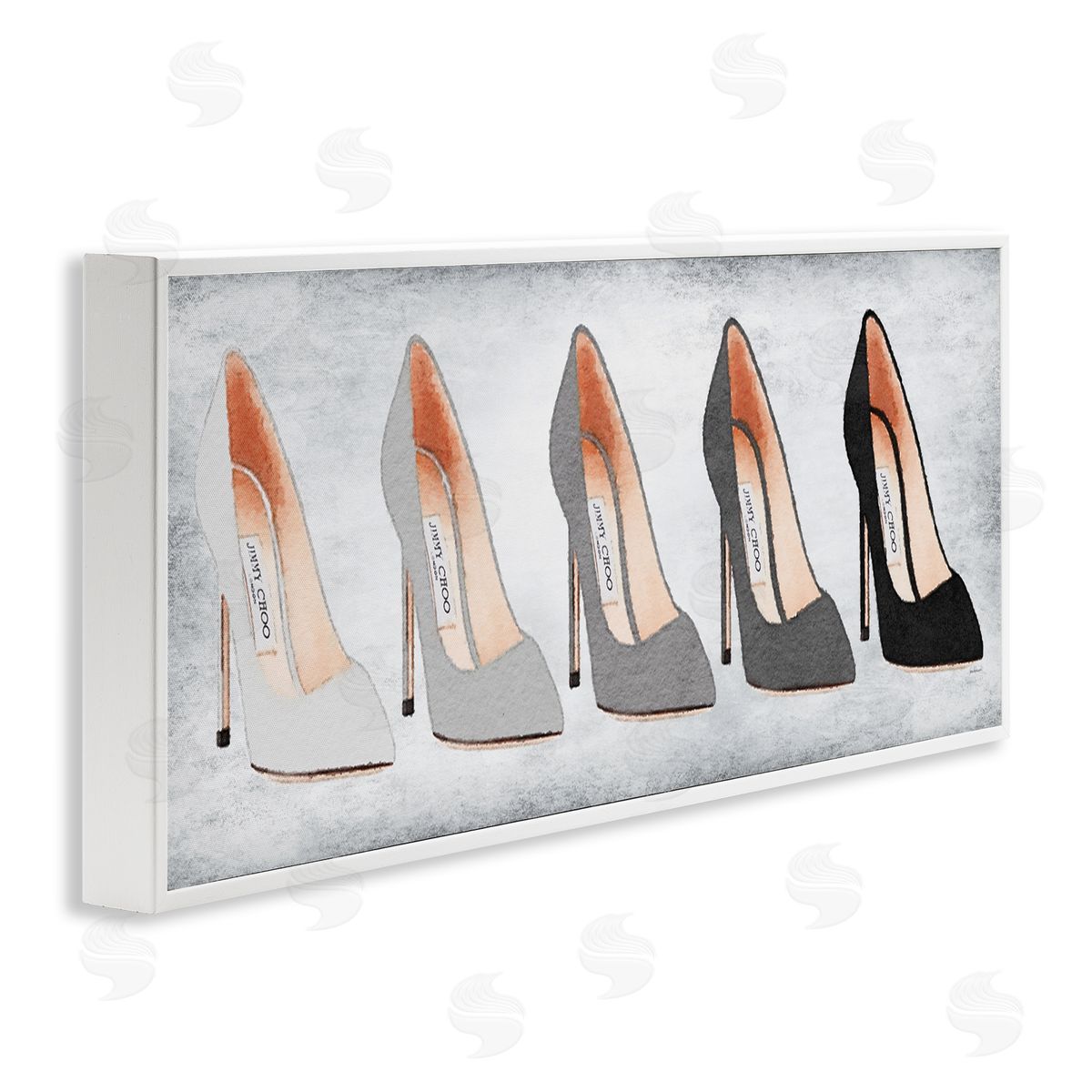 Glam High Heels Grey Shades White Frame Print Wall Art, Home Decor by Amanda Greenwood
