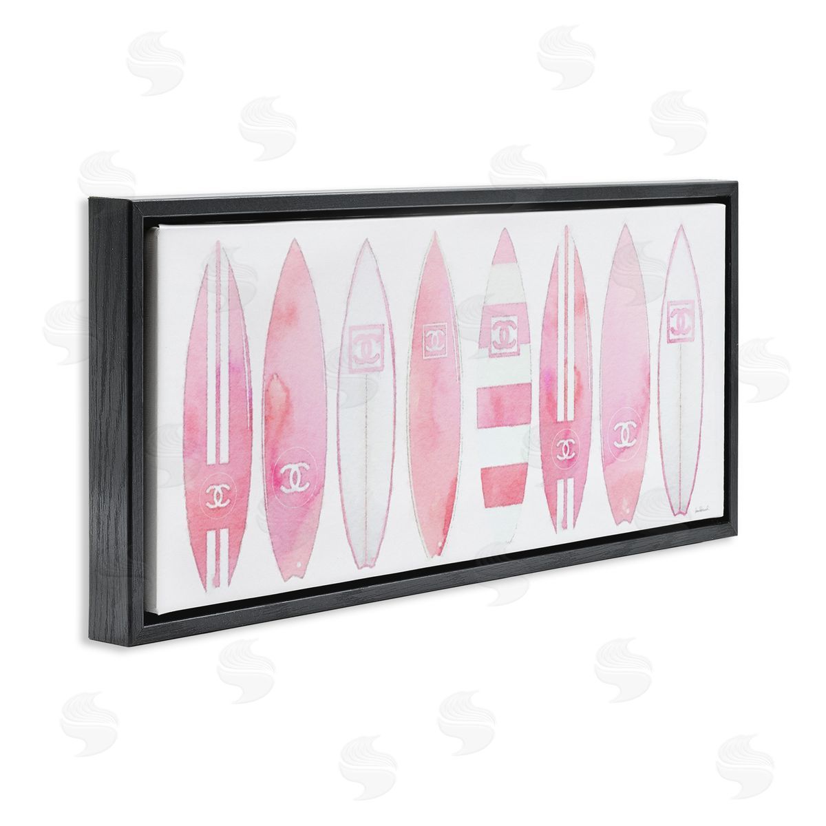 Nautical Glam Fashion Surfboards Black Floating Frame Canvas Wall Art, Home Decor by Amanda Greenwood