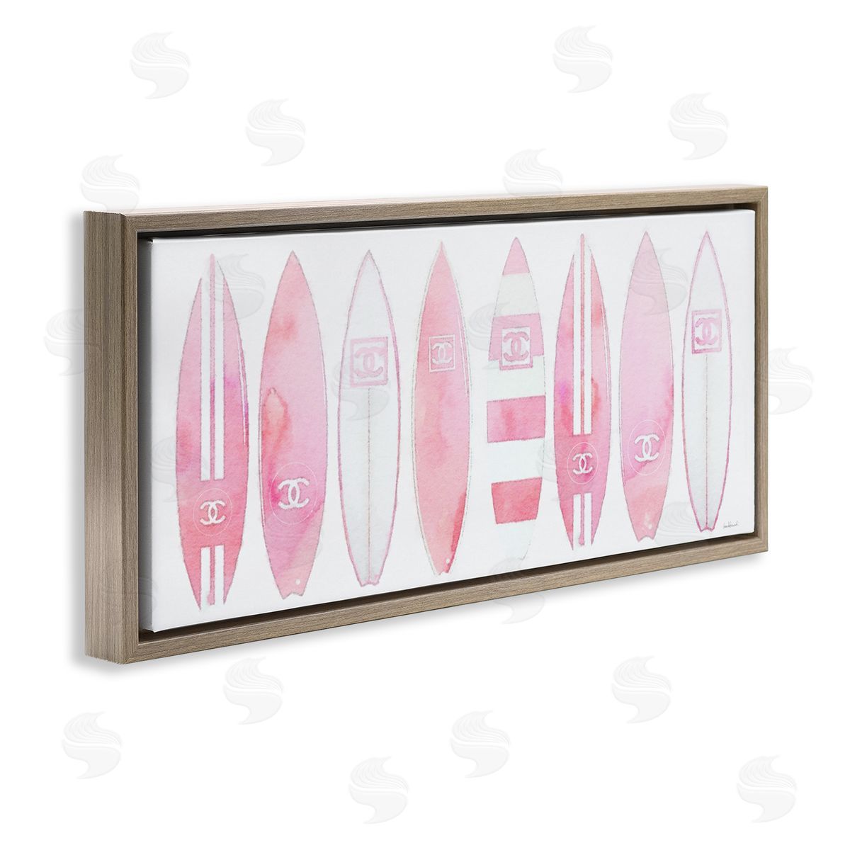 Nautical Glam Fashion Surfboards Brown Floating Frame Canvas Wall Art, Home Decor by Amanda Greenwood
