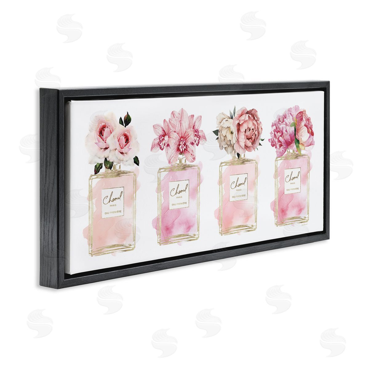 Floral Bouquets Glam Fashion Jars Black Floating Frame Canvas Wall Art, Home Decor by Amanda Greenwood