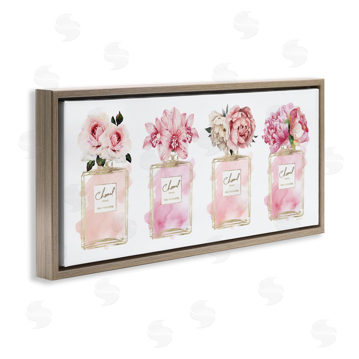 Floral Bouquets Glam Fashion Jars Brown Floating Frame Canvas Wall Art, Home Decor by Amanda Greenwood