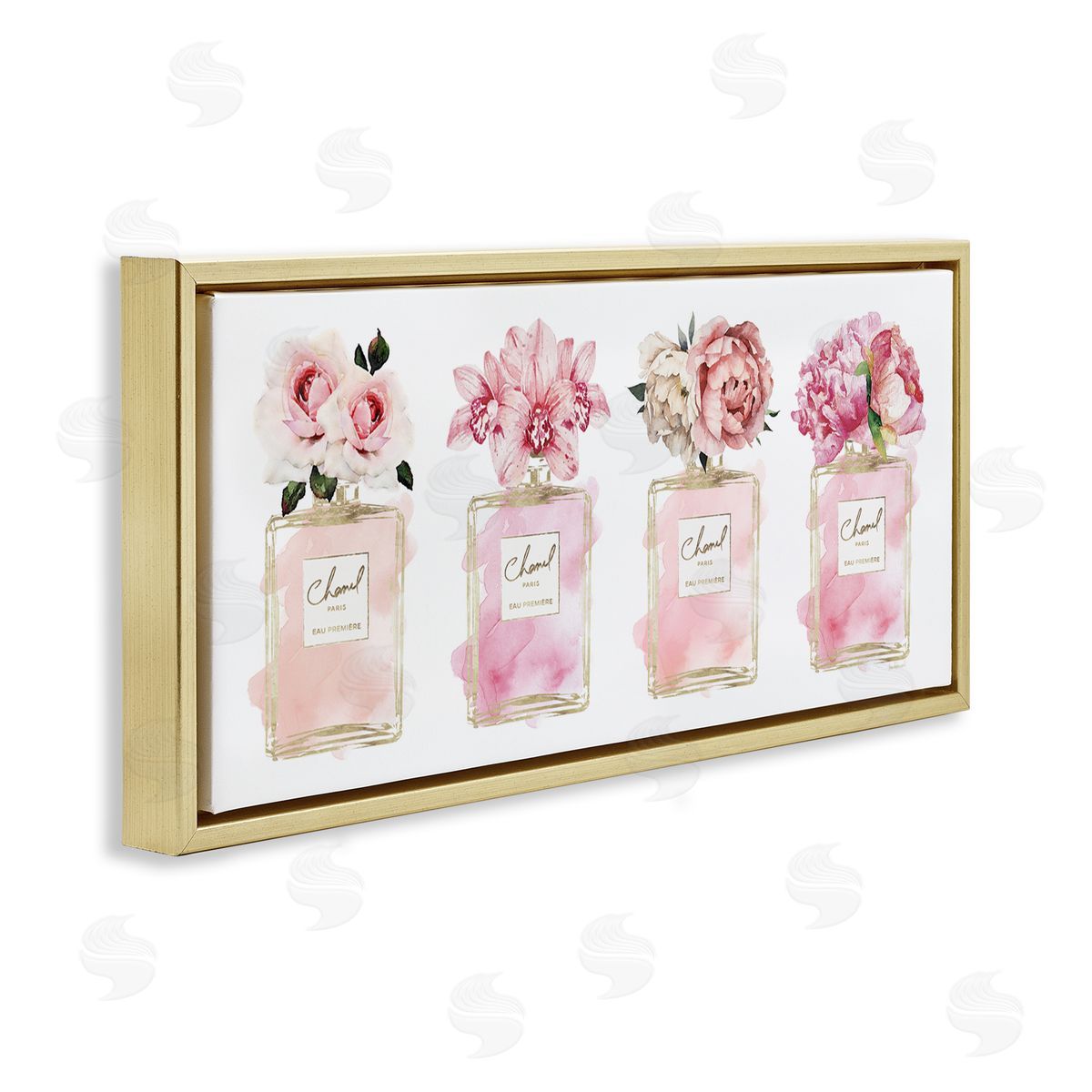 Floral Bouquets Glam Fashion Jars Gold Floating Frame Canvas Wall Art, Home Decor by Amanda Greenwood