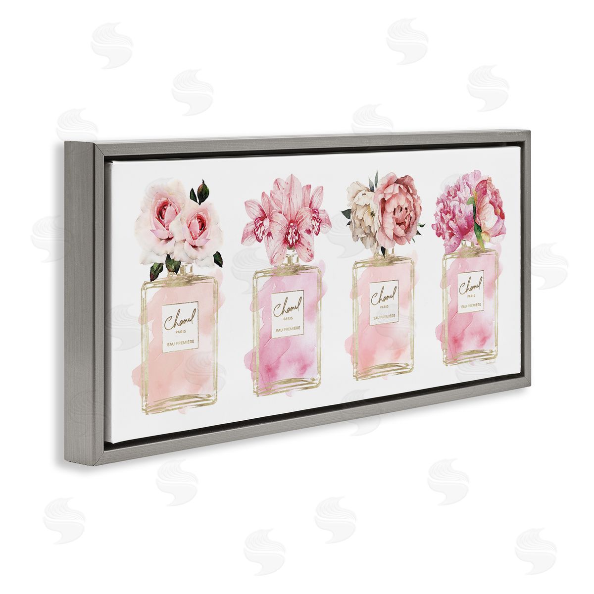 Floral Bouquets Glam Fashion Jars Grey Floating Frame Canvas Wall Art, Home Decor by Amanda Greenwood