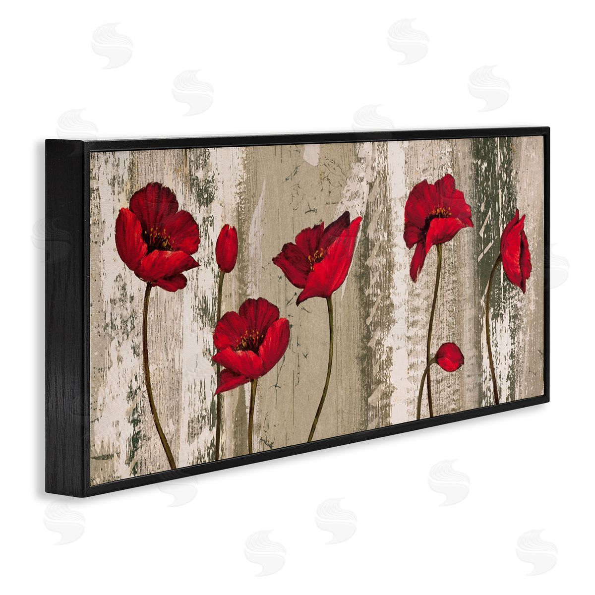 Red Poppies Rustic Pattern Black Frame Print Wall Art, Home Decor by Brian Francis