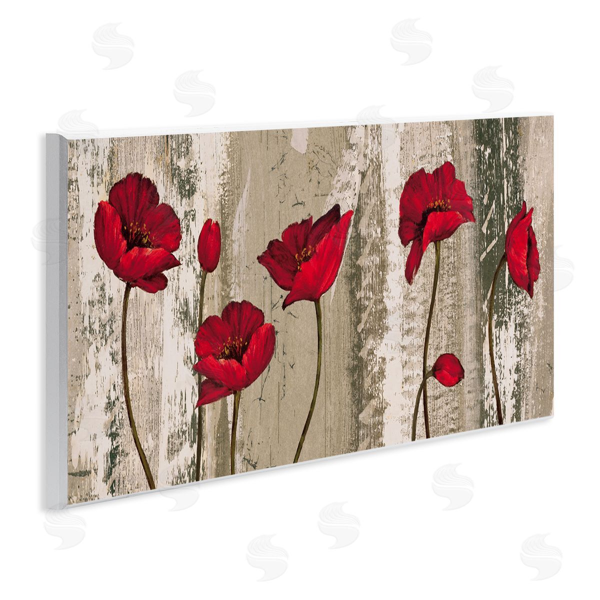 Red Poppies Rustic Pattern Wood Plaque Wall Art, Home Decor by Brian Francis