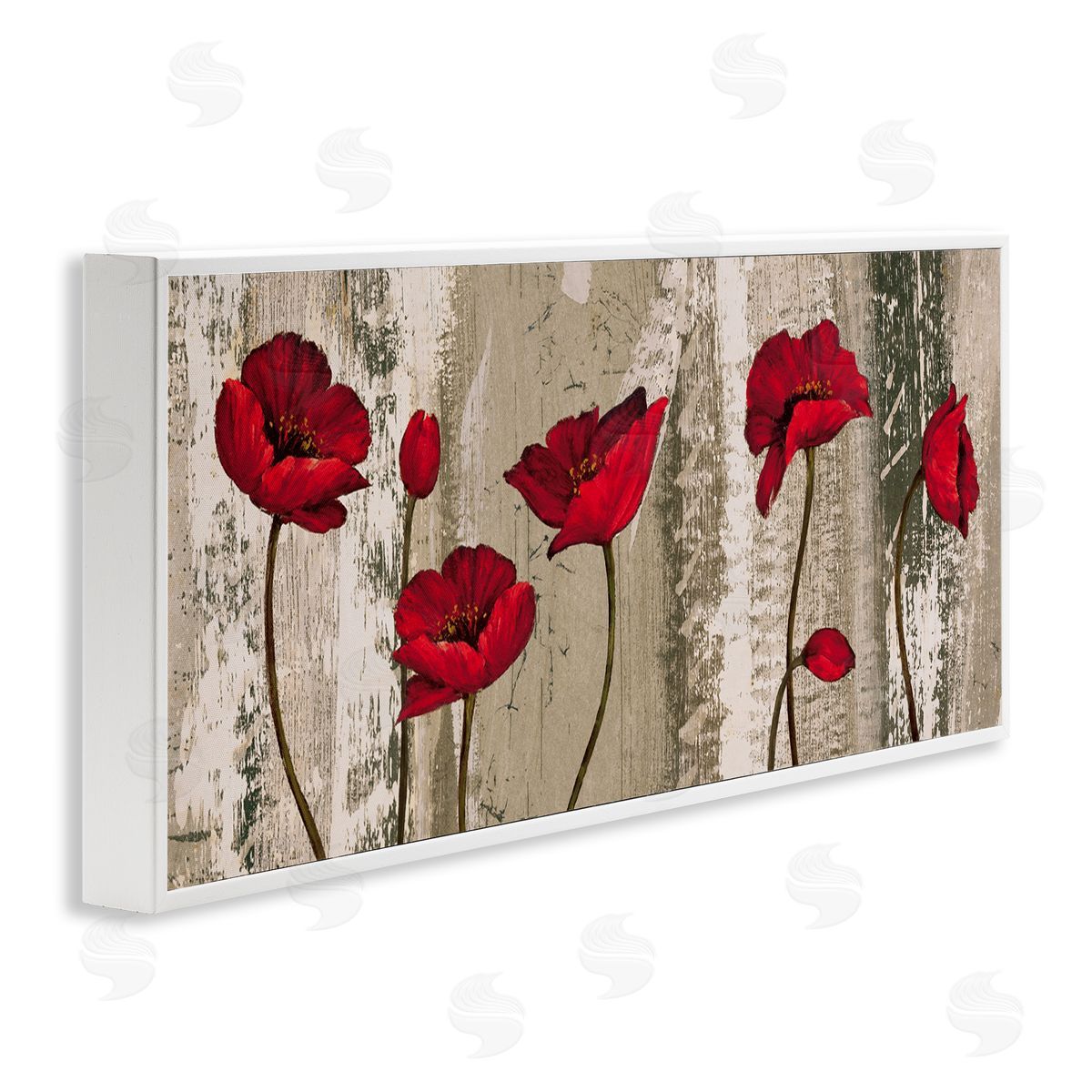 Red Poppies Rustic Pattern White Frame Print Wall Art, Home Decor by Brian Francis