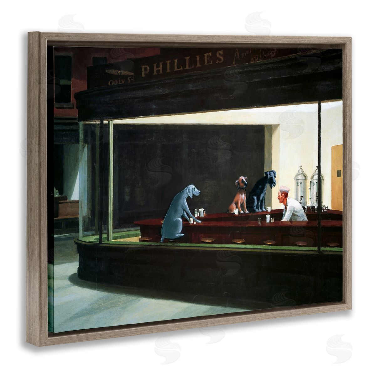 Chameleon Design Inc. Night Dogs Classic Alternative Painting Brown Floater Frame Canvas Art