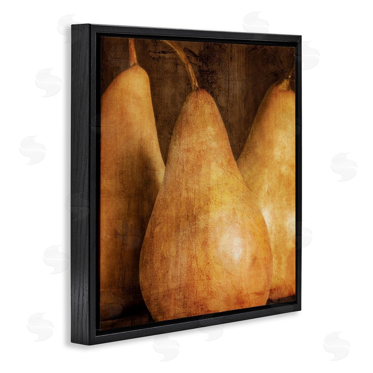 Caroline Kelly Vintage Distressed Pear Fruit Design Black Floater Frame Canvas Art