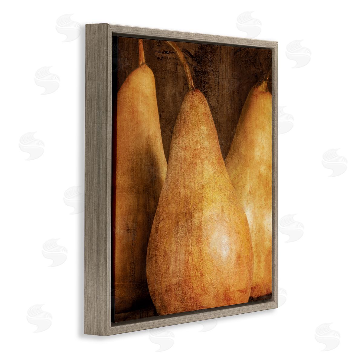 Caroline Kelly Vintage Distressed Pear Fruit Design Brown Floater Frame Canvas Art