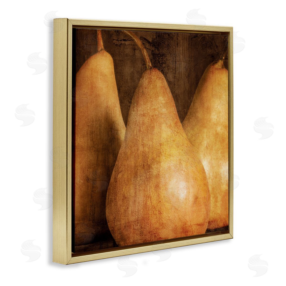 Caroline Kelly Vintage Distressed Pear Fruit Design Gold Floater Frame Canvas Art