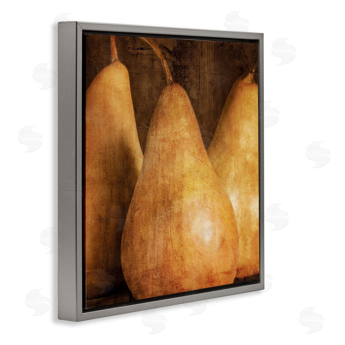 Caroline Kelly Vintage Distressed Pear Fruit Design Gray Floater Frame Canvas Art
