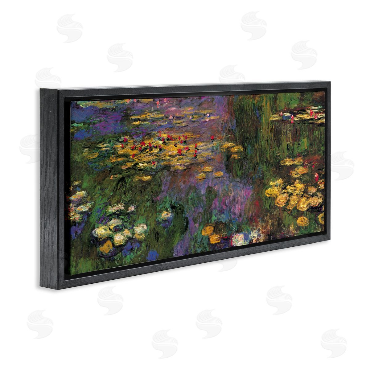 Vibrant Traditional Water Lilies Black Floating Frame Canvas Wall Art, Home Decor by Claude Monet
