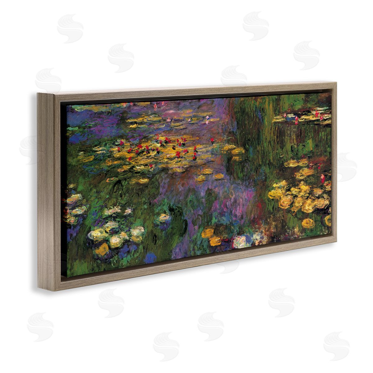 Vibrant Traditional Water Lilies Brown Floating Frame Canvas Wall Art, Home Decor by Claude Monet
