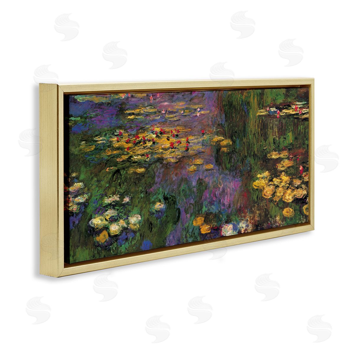Vibrant Traditional Water Lilies Gold Floating Frame Canvas Wall Art, Home Decor by Claude Monet