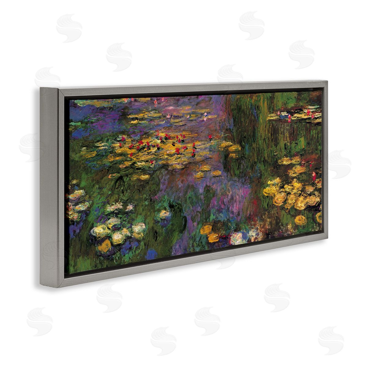 Vibrant Traditional Water Lilies Grey Floating Frame Canvas Wall Art, Home Decor by Claude Monet