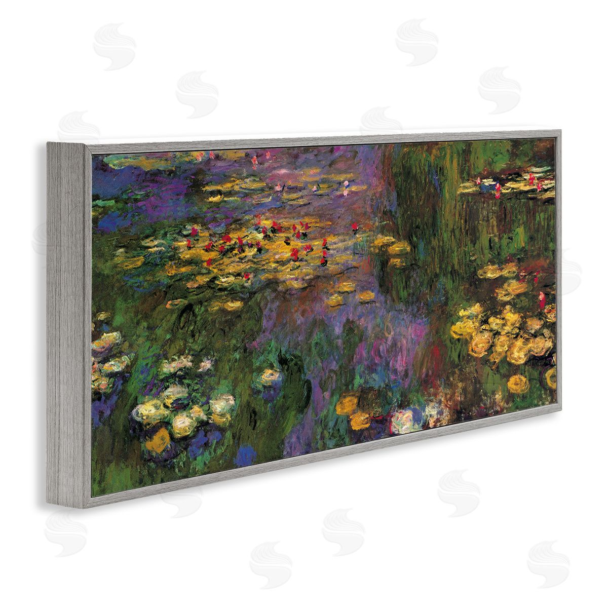Vibrant Traditional Water Lilies Grey Frame Print Wall Art, Home Decor by Claude Monet