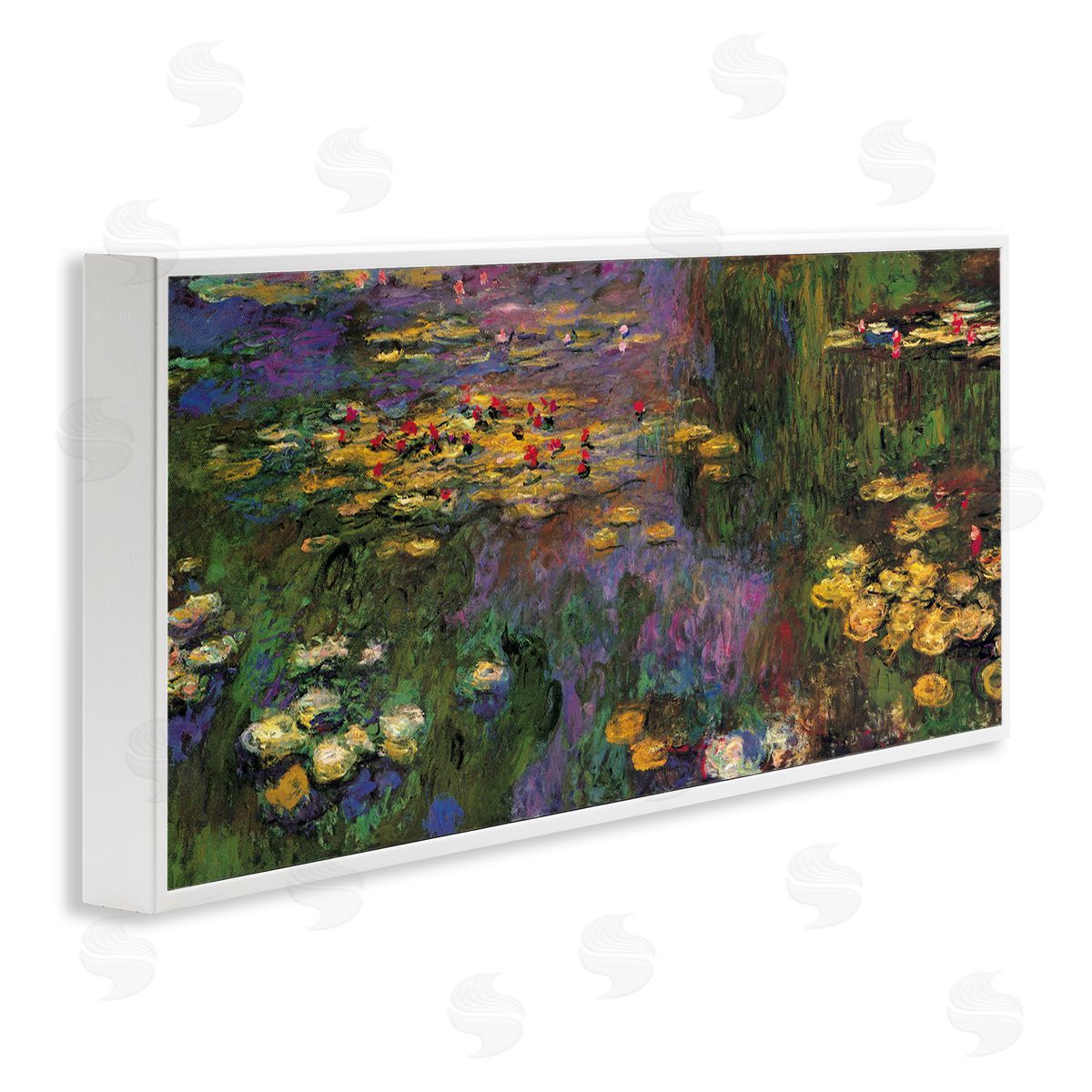 Vibrant Traditional Water Lilies White Frame Print Wall Art, Home Decor by Claude Monet