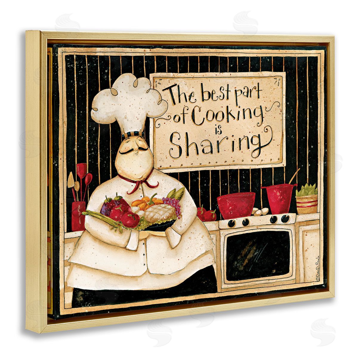 Dan DiPaolo Cooking Is Sharing Vintage Chef Gold Floater Frame Canvas Art