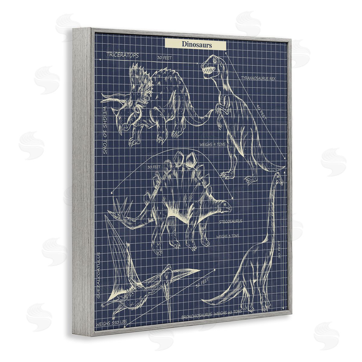 Sangita Bachelet Vintage Dinosaur Blueprints Dino Fact Gray Framed Giclee Wall Art