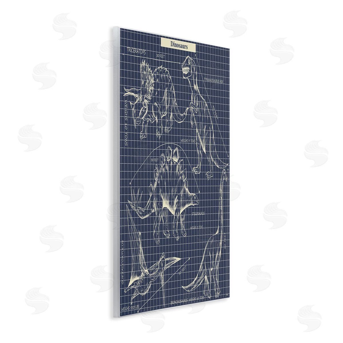 Sangita Bachelet Vintage Dinosaur Blueprints Dino Fact Wall Plaque Art