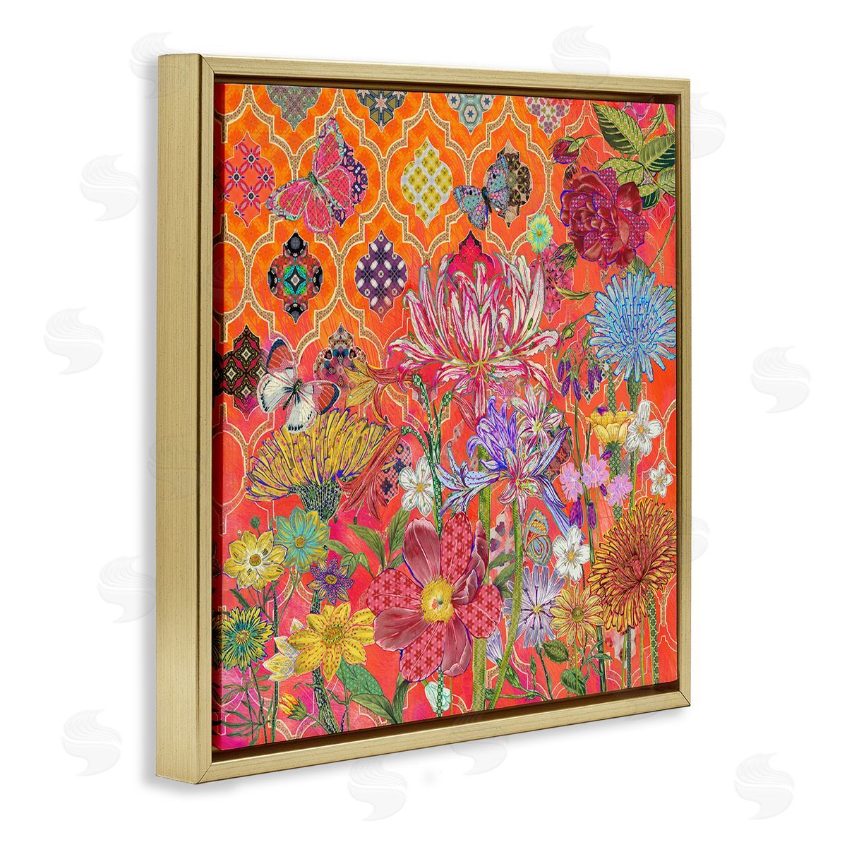 Sangita Bachelet Warm Arabesque Geometric Pattern Florals Gold Floater Frame Canvas Art