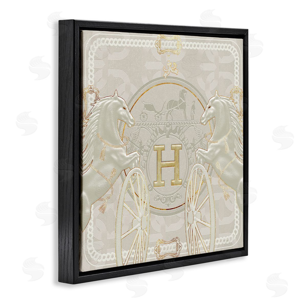 Ziwei Li Regal Horses Fashion Brand White Gold Black Floater Frame Canvas Art
