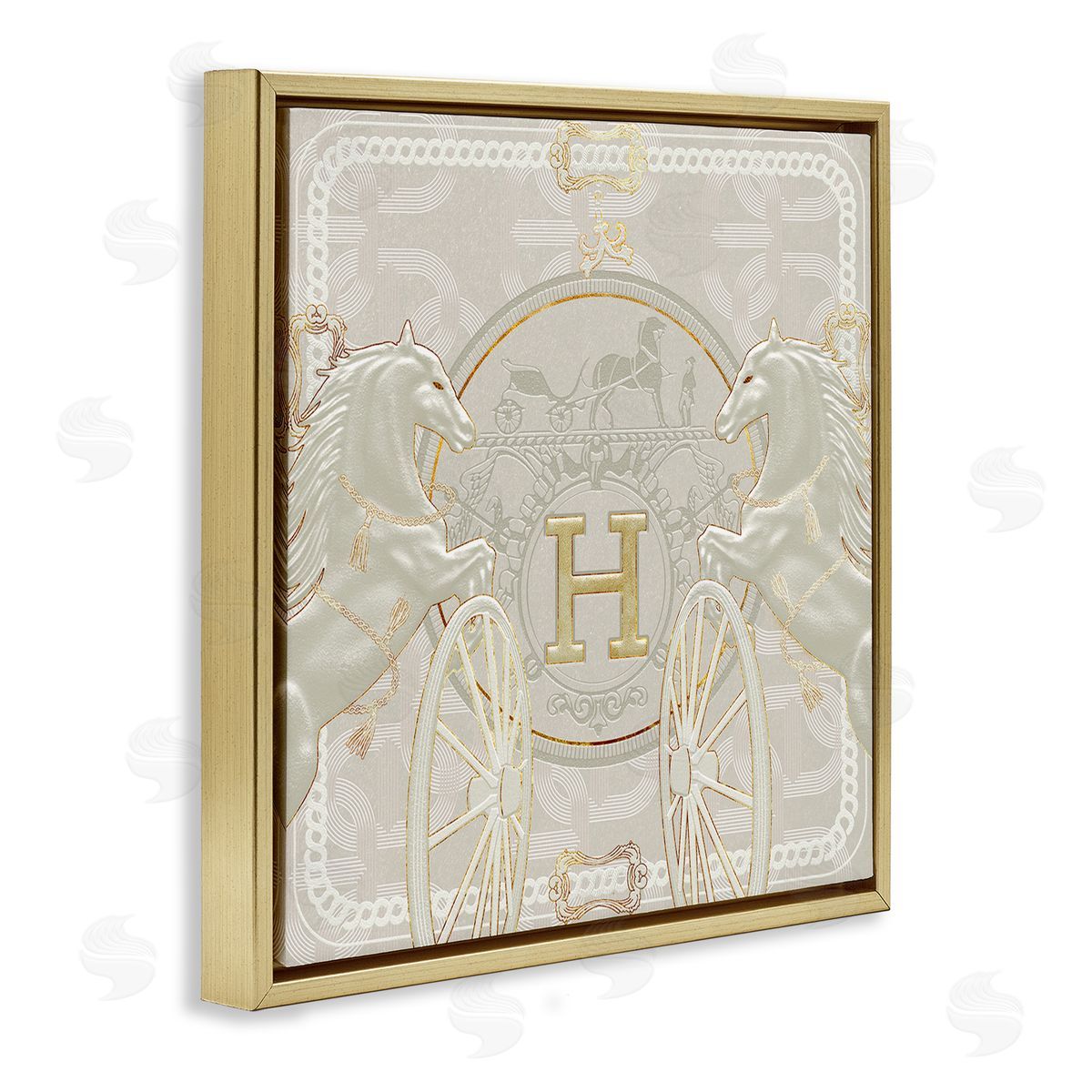 Ziwei Li Regal Horses Fashion Brand White Gold Gold Floater Frame Canvas Art