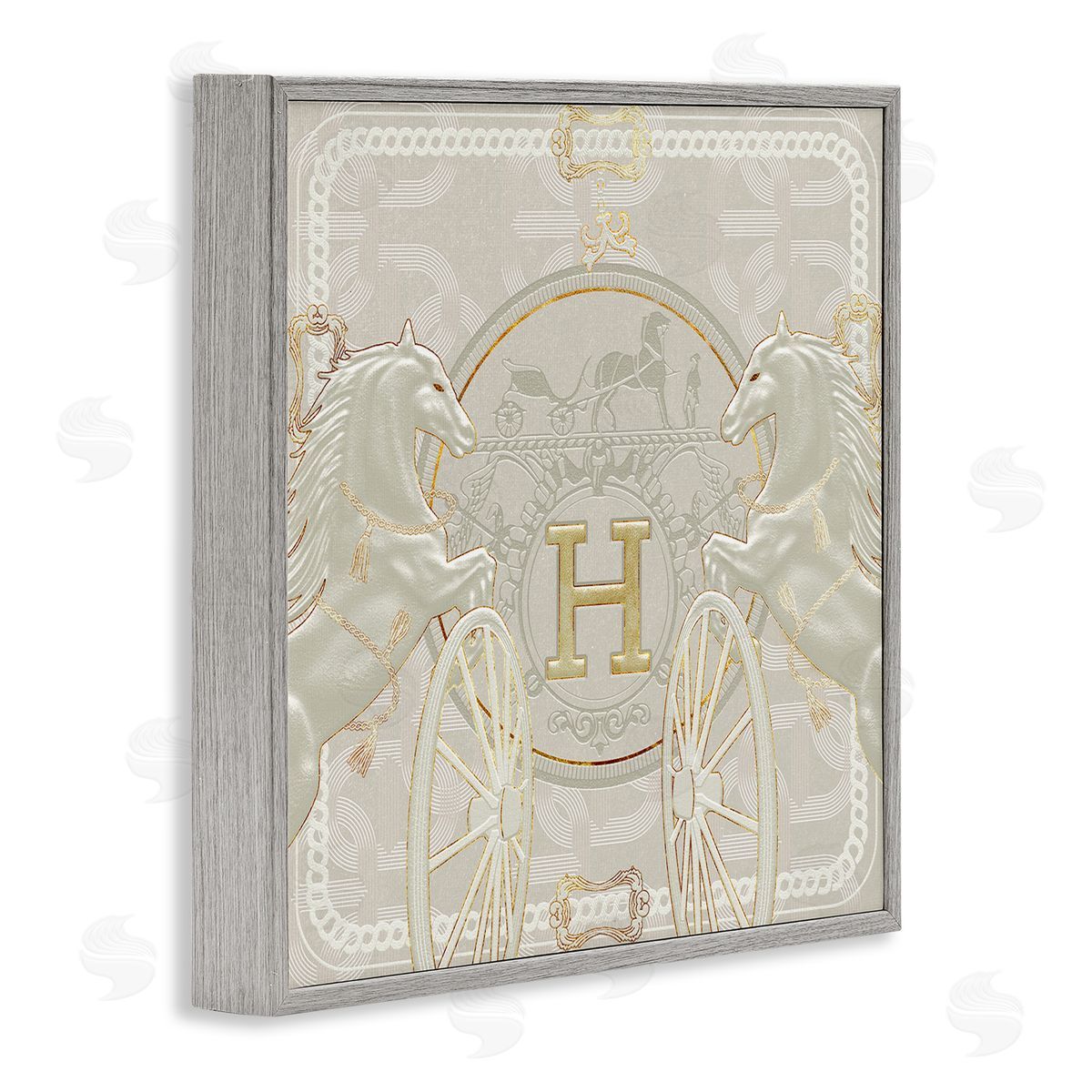 Ziwei Li Regal Horses Fashion Brand White Gold Gray Framed Giclee Wall Art