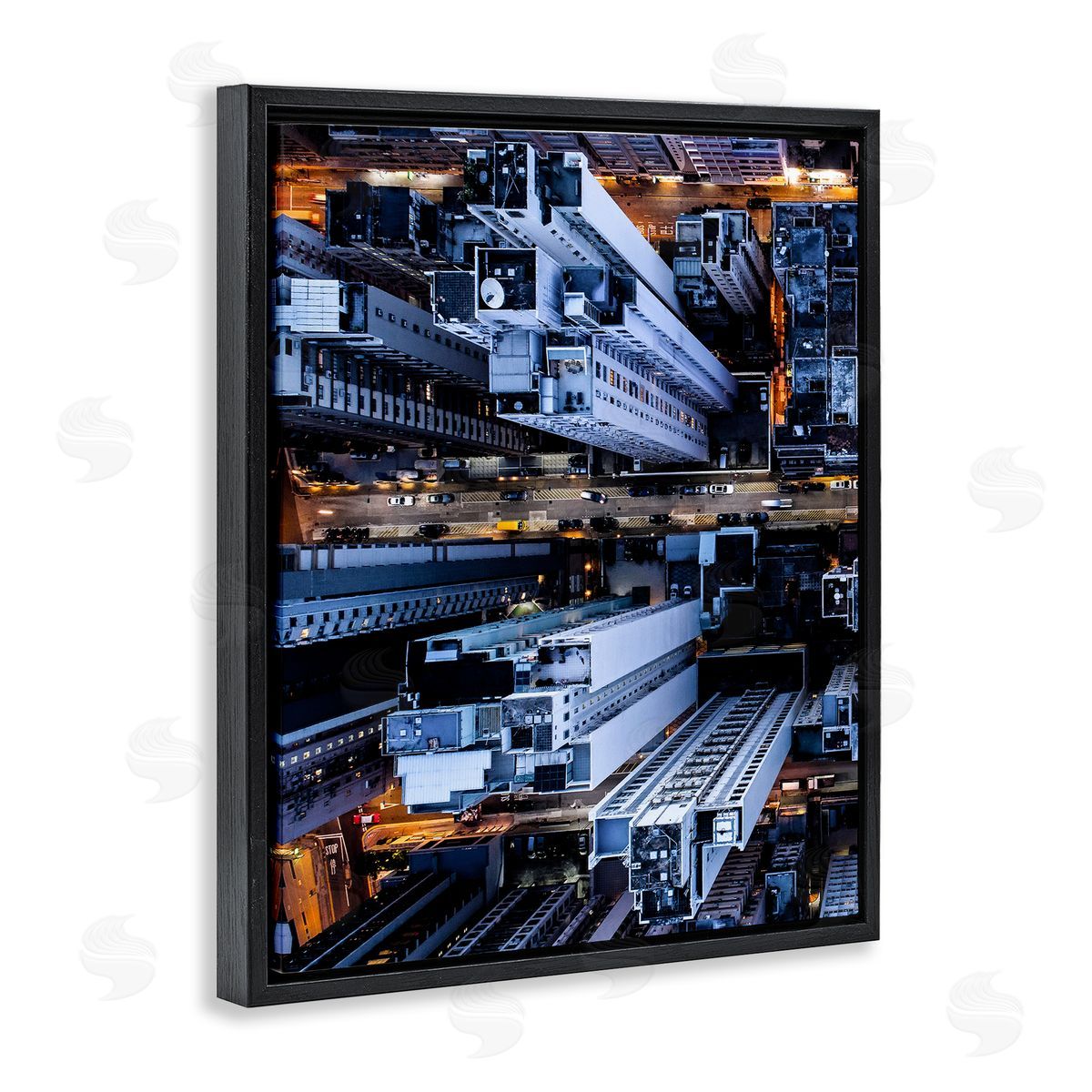 PhotoINC. Studio City Lights Buildings from Above Black Floater Frame Canvas Art