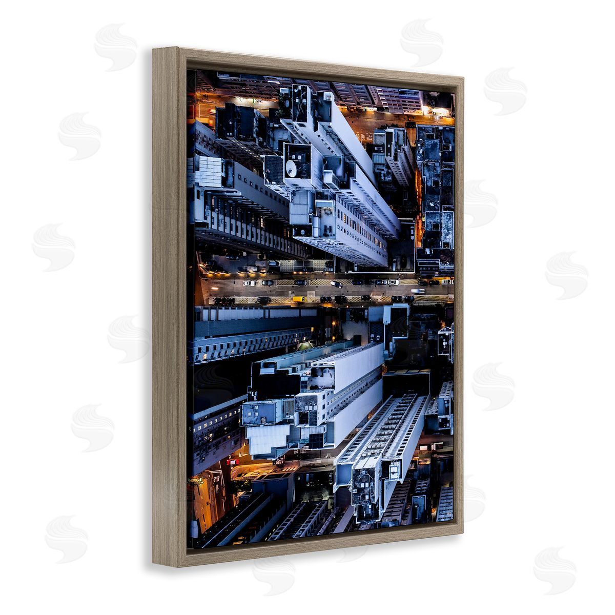 PhotoINC. Studio City Lights Buildings from Above Brown Floater Frame Canvas Art