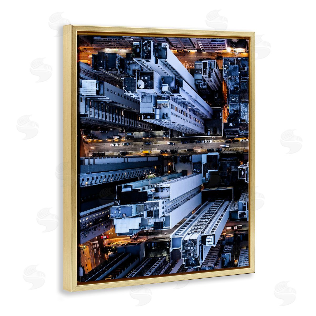 PhotoINC. Studio City Lights Buildings from Above Gold Floater Frame Canvas Art