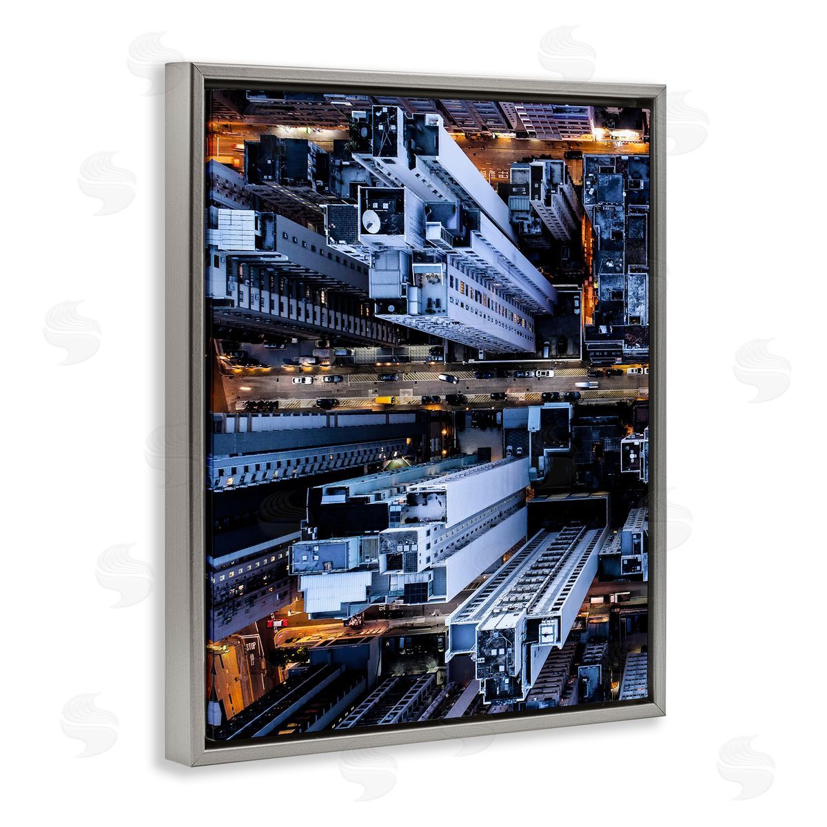 PhotoINC. Studio City Lights Buildings from Above Gray Floater Frame Canvas Art