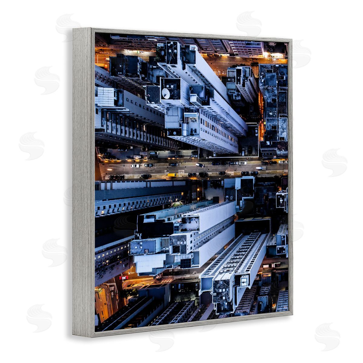 PhotoINC. Studio City Lights Buildings from Above Gray Framed Giclee Wall Art