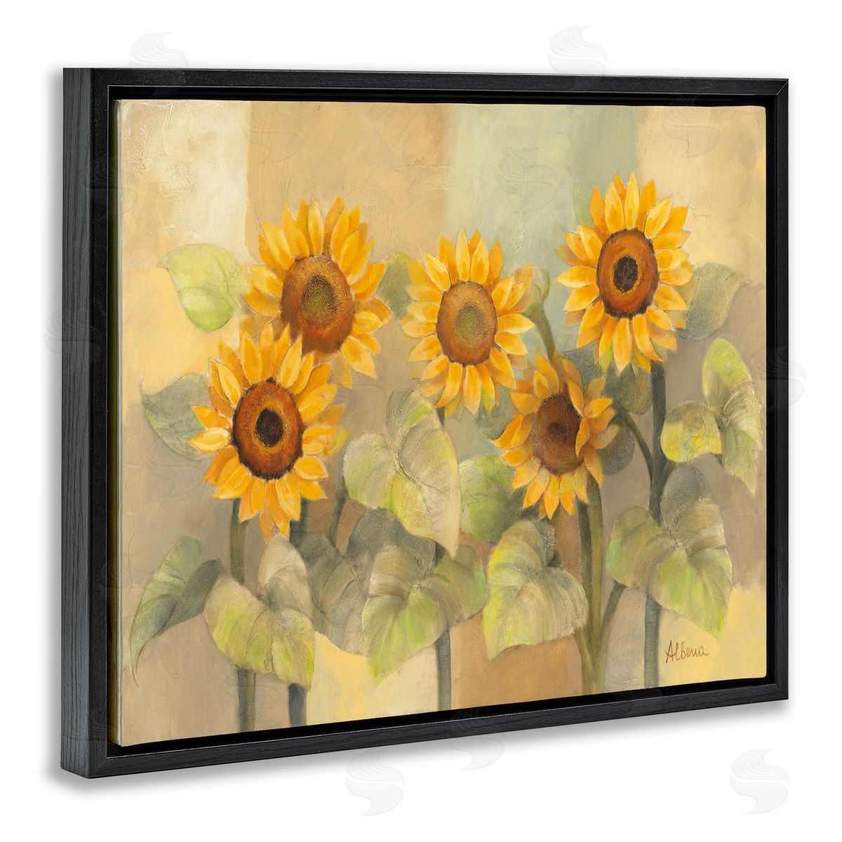 Albena Hristova Soft Vintage Sunflower Field Black Floater Frame Canvas Art