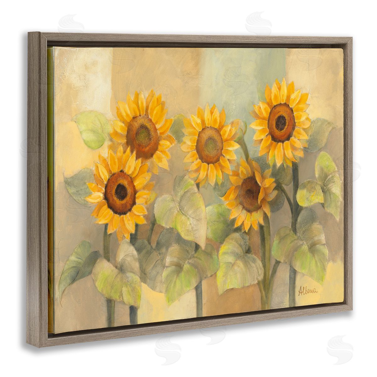 Albena Hristova Soft Vintage Sunflower Field Brown Floater Frame Canvas Art