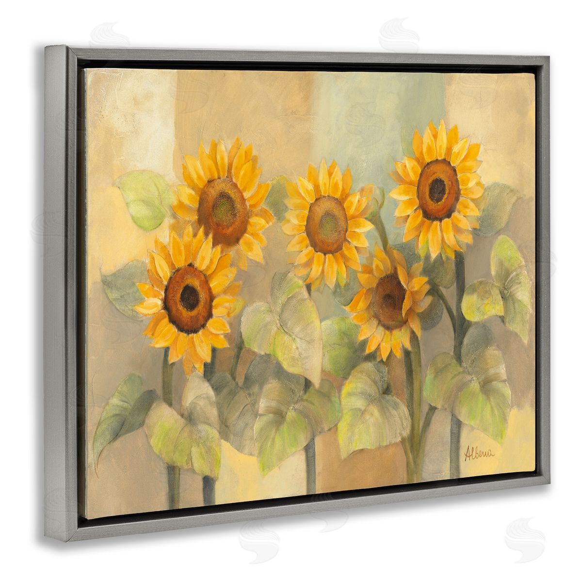 Albena Hristova Soft Vintage Sunflower Field Gray Floater Frame Canvas Art