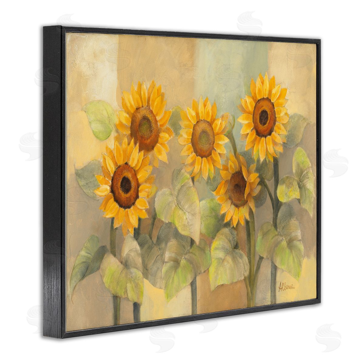 Albena Hristova Soft Vintage Sunflower Field Black Framed Giclee Wall Art