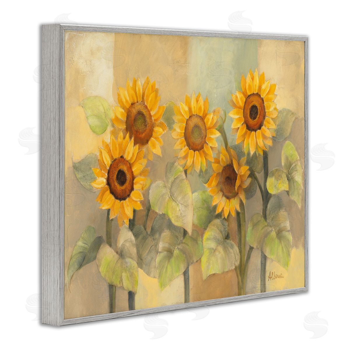 Albena Hristova Soft Vintage Sunflower Field Gray Framed Giclee Wall Art