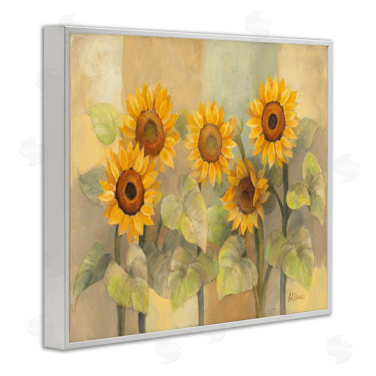 Albena Hristova Soft Vintage Sunflower Field White Framed Giclee Wall Art