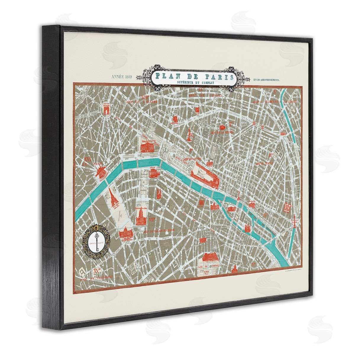 Sue Schlabach Vintage Parisian Map Seine River Black Framed Giclee Wall Art