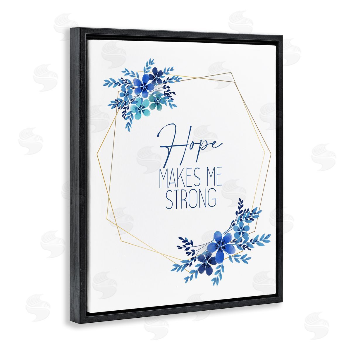 Kim Allen Hope Makes Me Strong Blue Florals Black Floater Frame Canvas Art