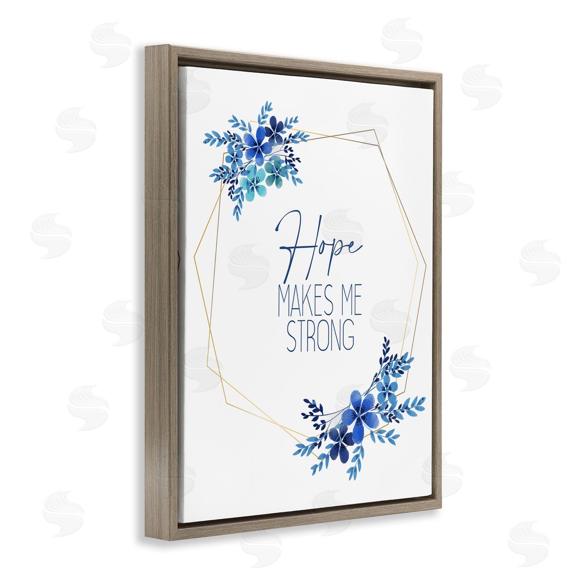 Kim Allen Hope Makes Me Strong Blue Florals Brown Floater Frame Canvas Art