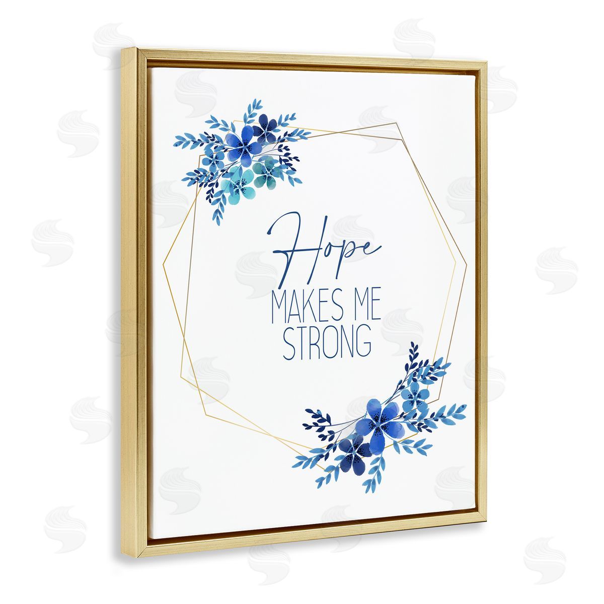 Kim Allen Hope Makes Me Strong Blue Florals Gold Floater Frame Canvas Art
