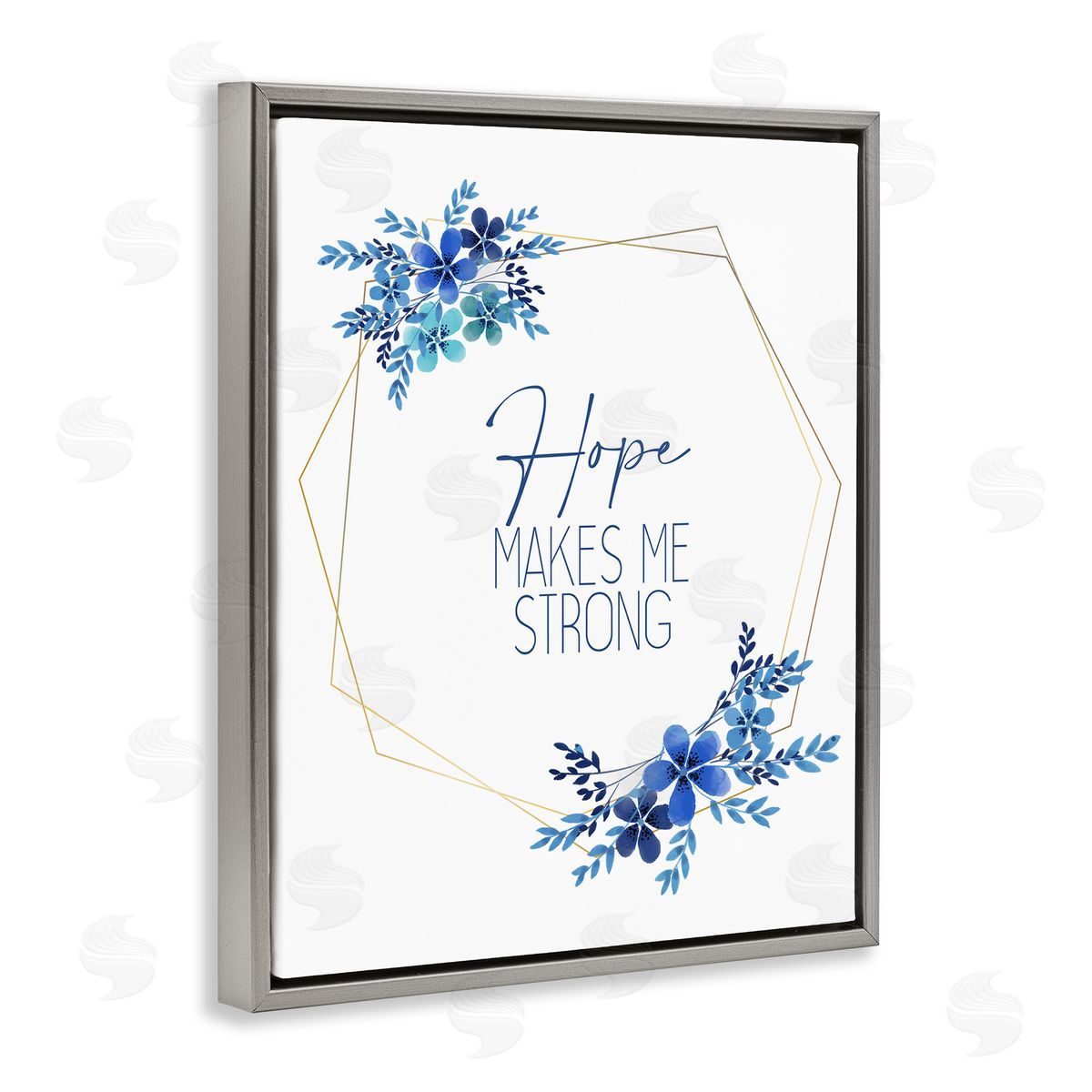 Kim Allen Hope Makes Me Strong Blue Florals Gray Floater Frame Canvas Art